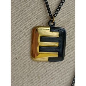 Equality Necklace Gold Tone Black E  Modernist Vintage Inclusivity LGBTQ